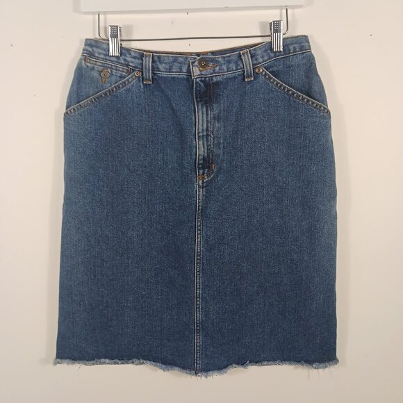 Liz Claiborne Size 10 Denim Skirt, Fray Hem, Zip Fly, Western, Casual, Classic - Picture 3 of 16